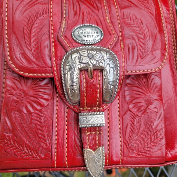 Vintage Women's Western Red Hand Tooled Leather Purse Bag - Picture 3 of 15